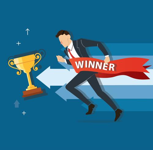 businessman running to success with a winner banner business concept vector illustration